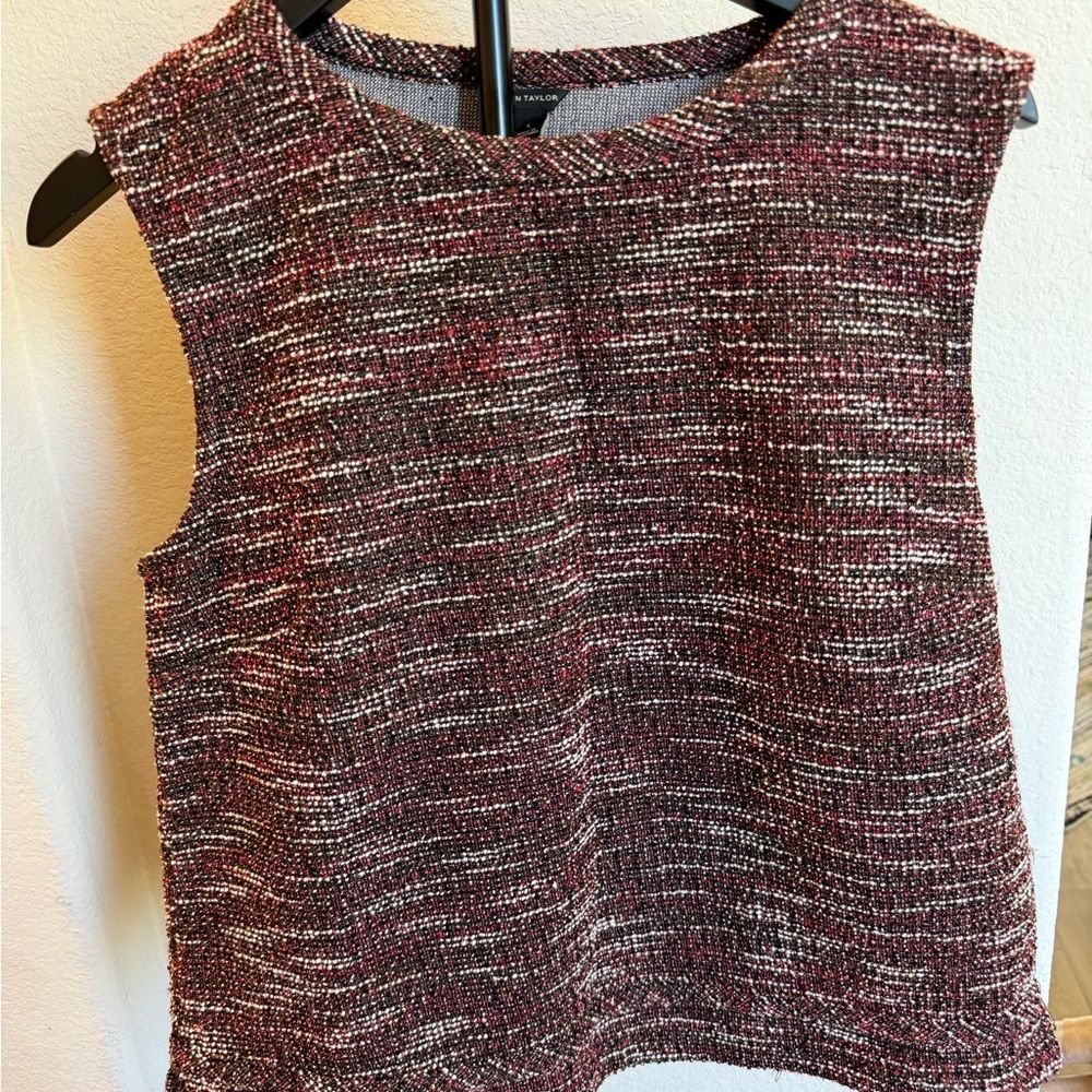 Ann Taylor Maroon and Black Tweed Sleeveless Shell Size L